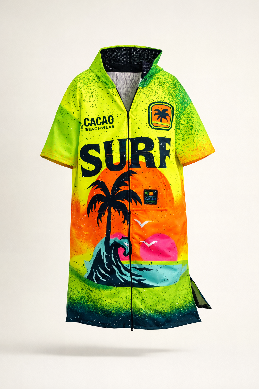 Surf Vibe Kinder-Strandponcho-Handtuch für Jungen mit Kapuze, Reißverschluss und Taschen – CACAO Beachwear™

