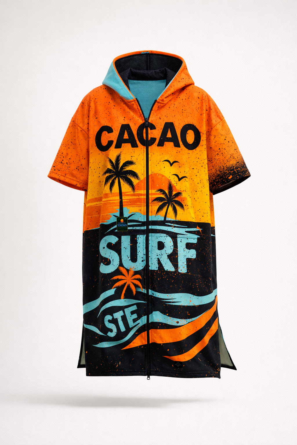 Orange Kinder-Strandponcho-Handtuch für Mädchen mit Kapuze, Reißverschluss und Taschen – CACAO Beachwear™
