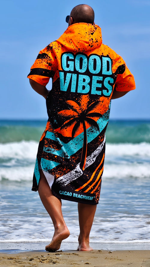 Blue Spirit Herren-Strandponcho-Handtuch mit Kapuze, Reißverschluss und Taschen – CACAO Beachwear™
