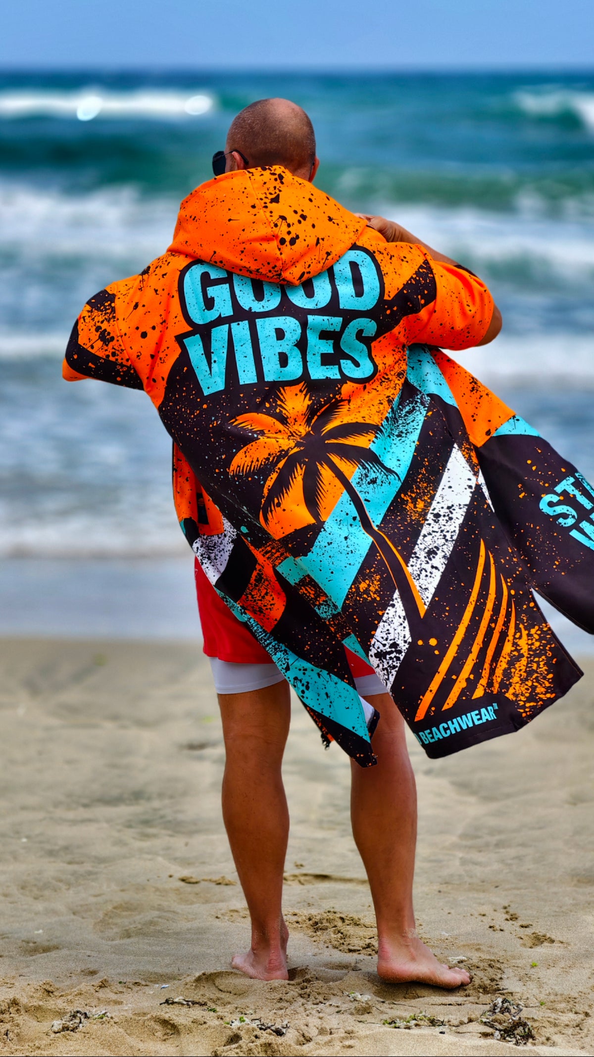 Blue Spirit Herren-Strandponcho-Handtuch mit Kapuze, Reißverschluss und Taschen – CACAO Beachwear™
