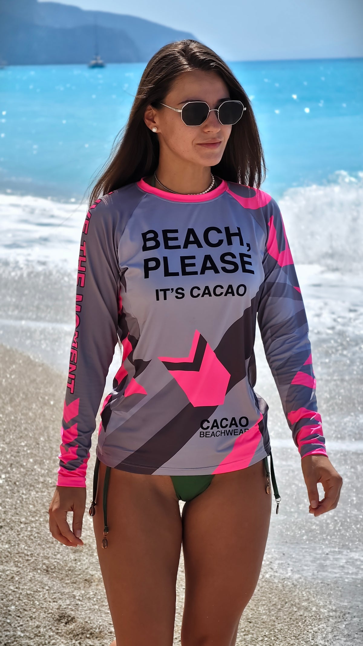 Solar Vibes Pink Damen-Rashguard CACAO Beachwear™️ mit UV-Schutz
