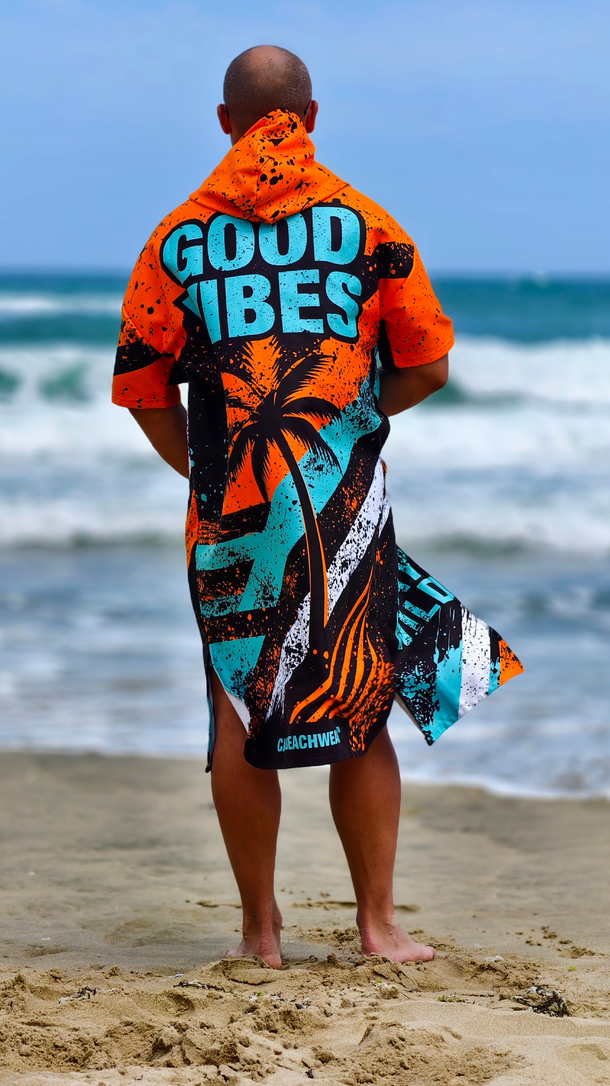 Blue Spirit Herren-Strandponcho-Handtuch mit Kapuze, Reißverschluss und Taschen – CACAO Beachwear™
