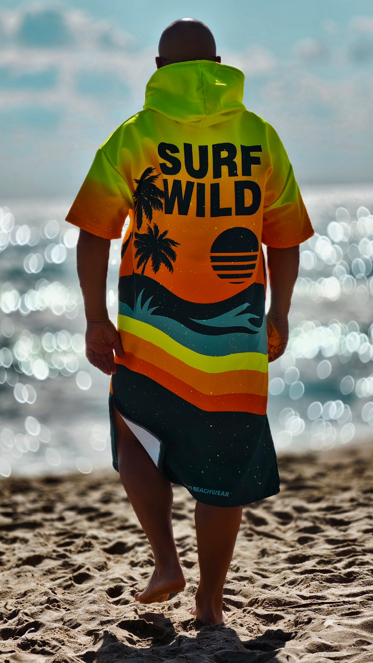 Sunset Herren-Strandponcho-Handtuch mit Kapuze, Reißverschluss und Taschen – CACAO Beachwear™
