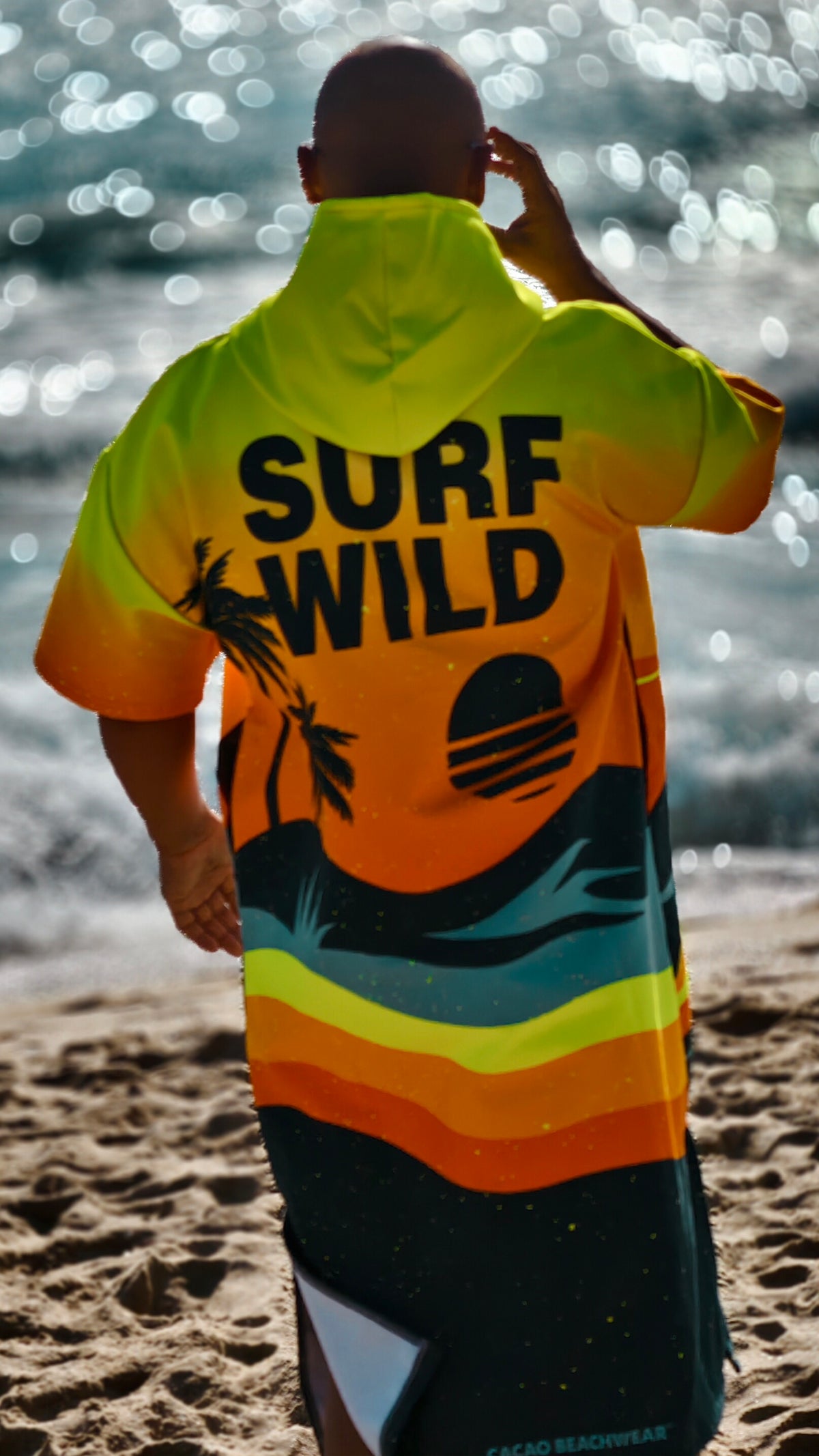 Sunset Herren-Strandponcho-Handtuch mit Kapuze, Reißverschluss und Taschen – CACAO Beachwear™

