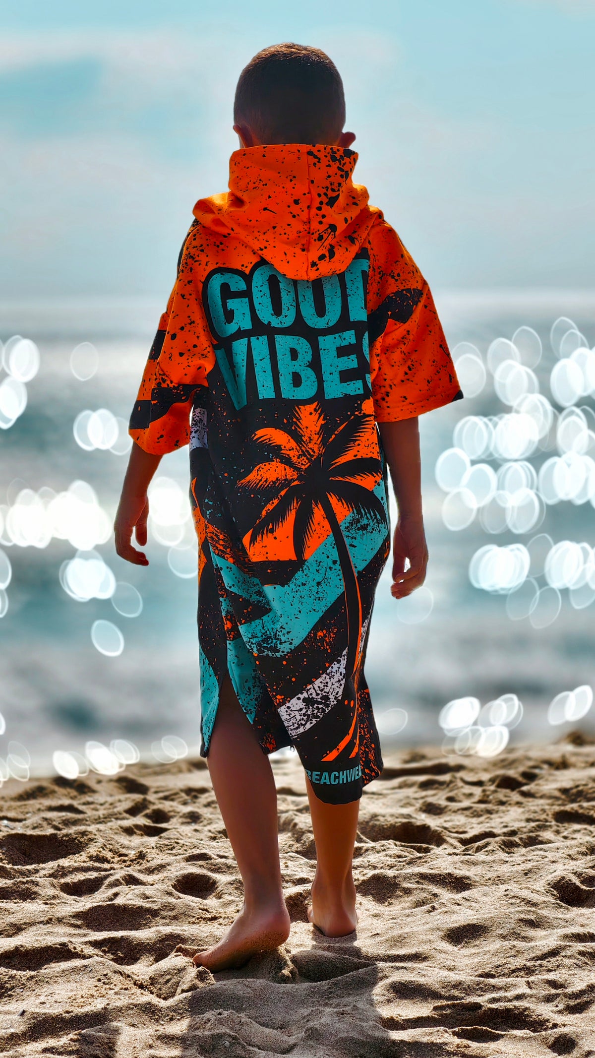 Blue Spirit Kinder-Strandponcho-Handtuch für Jungen mit Kapuze, Reißverschluss und Taschen – CACAO Beachwear™
