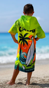 Surf Vibe Kinder-Strandponcho-Handtuch für Jungen mit Kapuze, Reißverschluss und Taschen – CACAO Beachwear™
