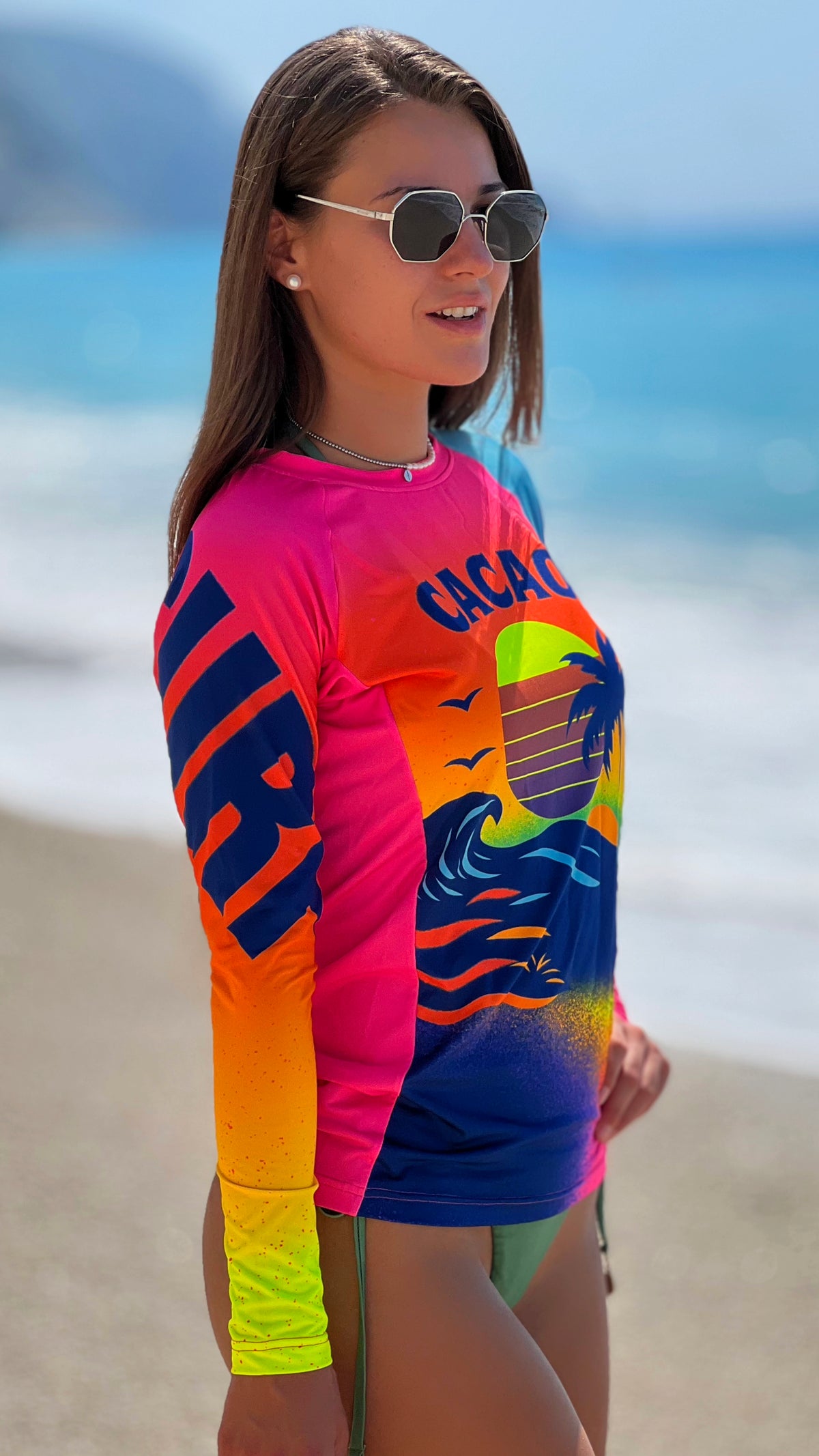 Sunset Vibe Damen-Rashguard CACAO Beachwear™️ mit UV-Schutz
