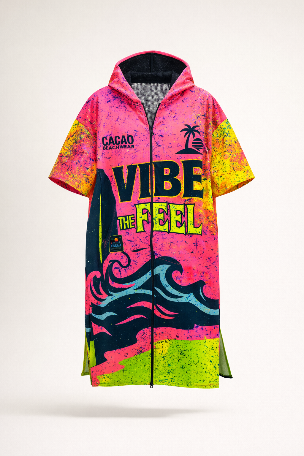 Paradise Damen-Strandponcho-Handtuch mit Kapuze, Reißverschluss und Taschen – CACAO Beachwear™

