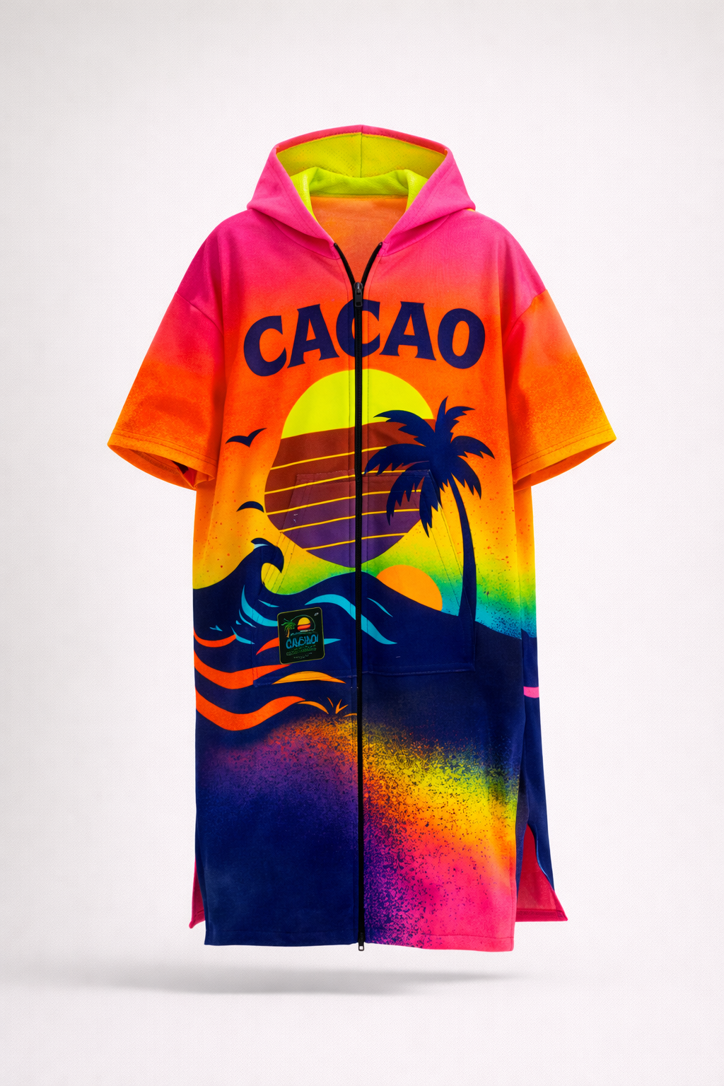 Pink Magic children’s beach poncho towel for girls with hood, zipper and pockets – CACAO Beachwear™