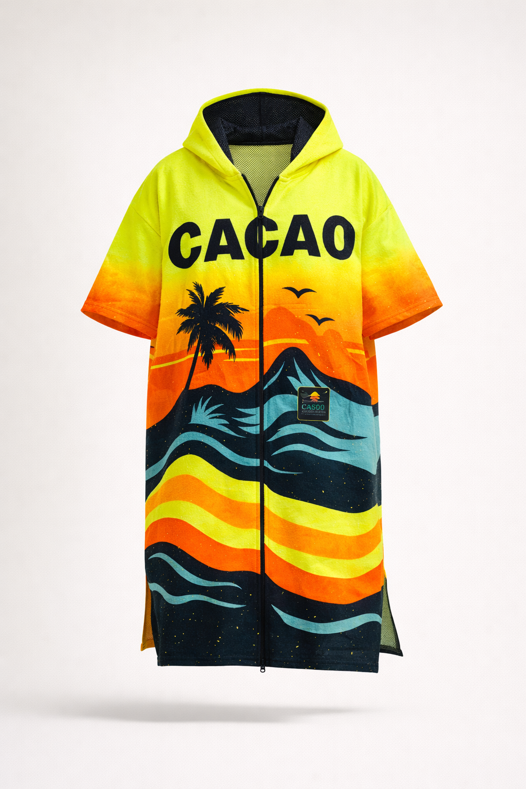 Sunset Herren-Strandponcho-Handtuch mit Kapuze, Reißverschluss und Taschen – CACAO Beachwear™
